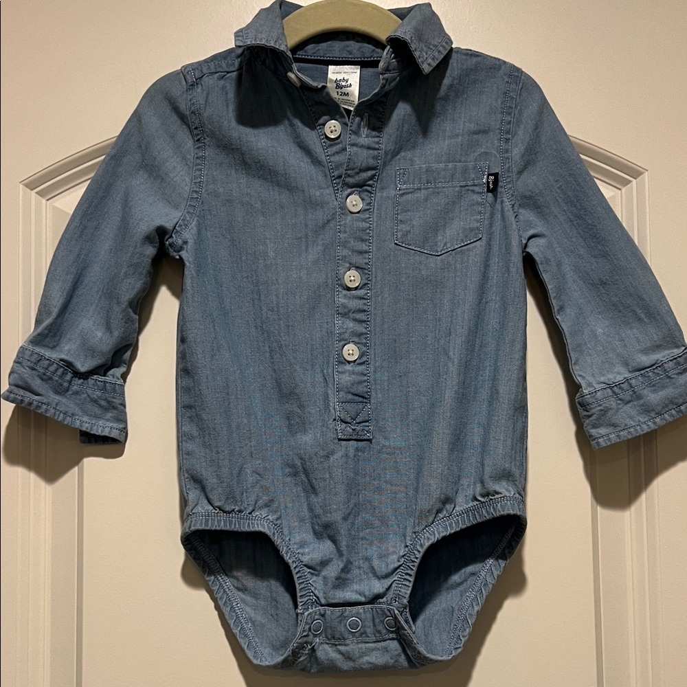 Baby B’Gosh | (12M) Chambray Button-Front Baby One-Piece - Blue